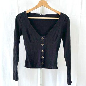 Reformation Virgil Knit Top V-Neck Long Sleeve Ribbed Knit Black Size S